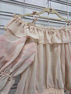 Poetry Off-Shoulder Ruffled Chiffon Top in Blush